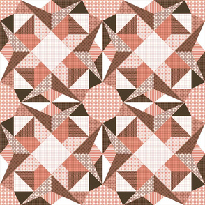 Campfire Sparks and Glinting Starlight Quilt - Shrimp Pink, Brown and White (#W 5)