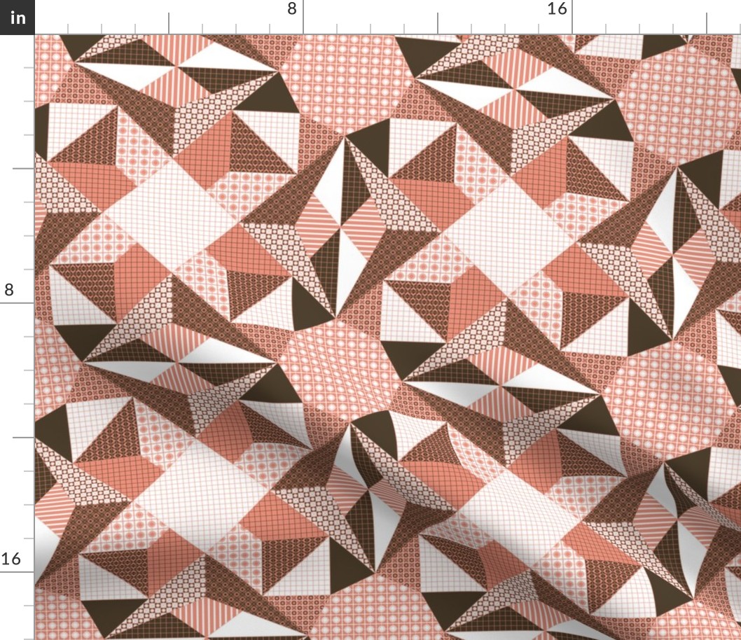 Campfire Sparks and Glinting Starlight Quilt - Shrimp Pink, Brown and White (#W 5)