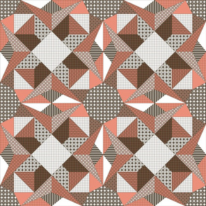 Campfire Stars, Soot and Ash Quilt - Shrimp Pink, Brown and White (#W6)