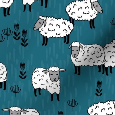 Field of Sheep fabric - Bondi Blue by Andrea Lauren