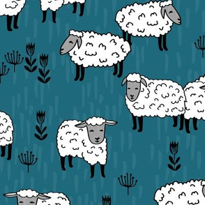 Field of Sheep fabric - Bondi Blue by Andrea Lauren