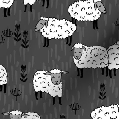 sheep fabric // charcoal and white farm animals design andrea lauren fabric
