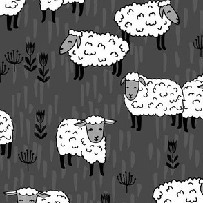 sheep fabric // charcoal and white farm animals design andrea lauren fabric