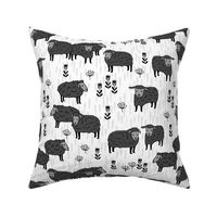 Field of Sheep - sheep fabric // charcoal and white farm animals design andrea lauren fabric by Andrea Lauren