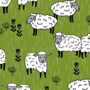 sheep fabric // moss green farm animals design andrea lauren fabric