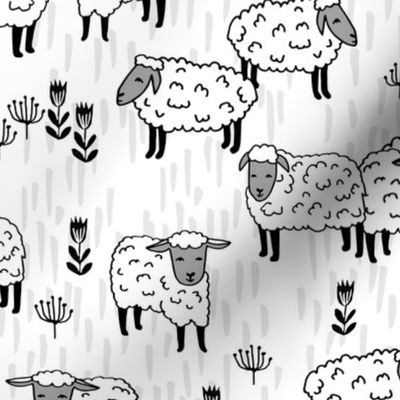 sheep fabric // grey and white farm animals design andrea lauren fabric