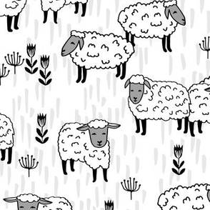 sheep fabric // grey and white farm animals design andrea lauren fabric