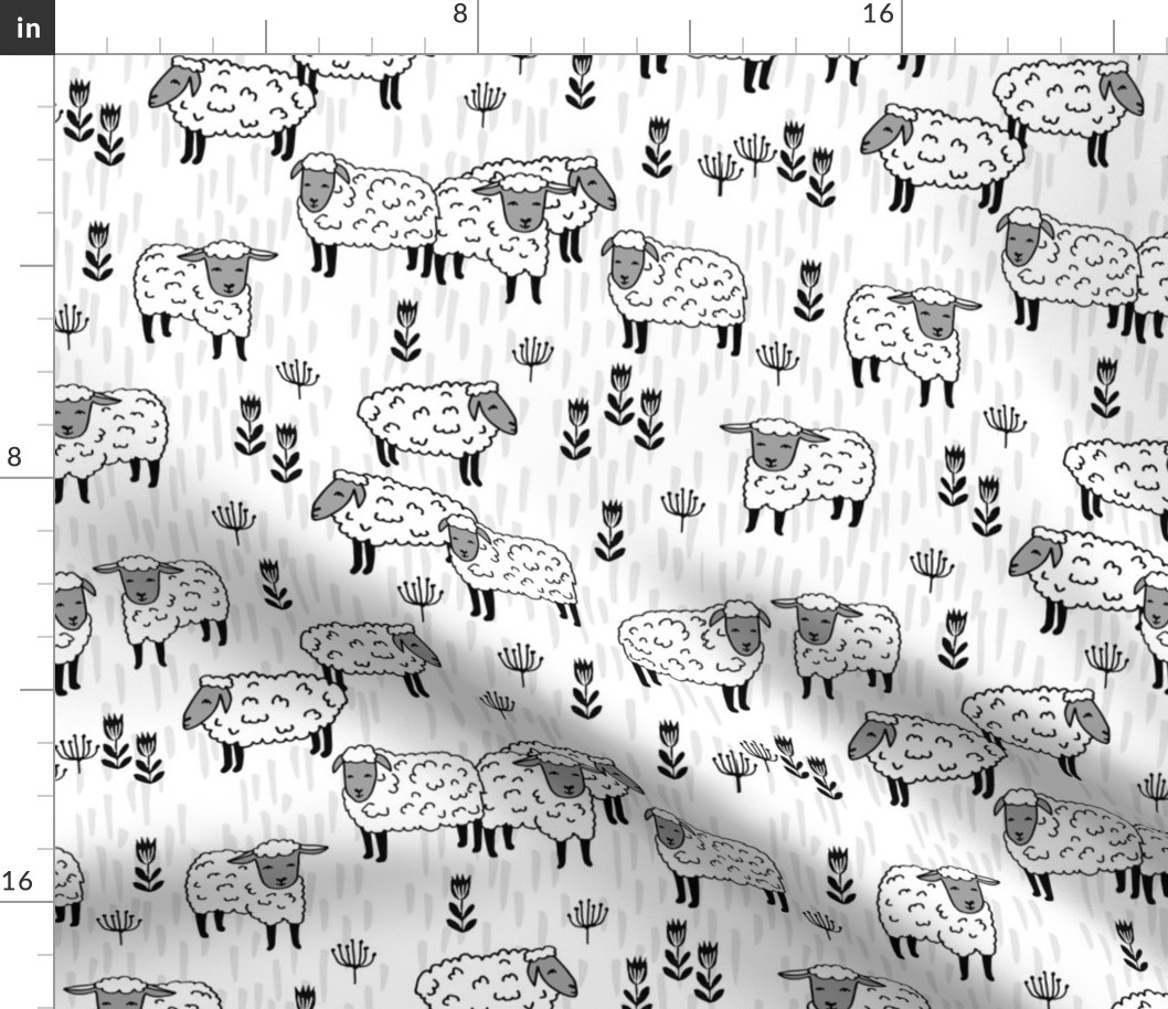 sheep fabric // grey and white farm animals design andrea lauren fabric