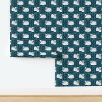 Sheep fabric // sheep and yarn ball wool fabric andrea lauren design - bondi blue