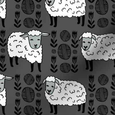 Sheep fabric // sheep and yarn ball wool fabric andrea lauren design - charcoal