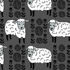 Sheep fabric // sheep and yarn ball wool fabric andrea lauren design - charcoal