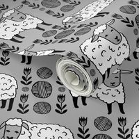 Sheep fabric // sheep and yarn ball wool fabric andrea lauren design - slate grey