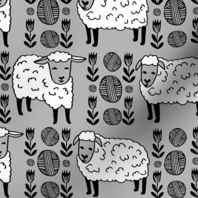 Sheep fabric // sheep and yarn ball wool fabric andrea lauren design - slate grey