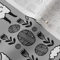 Sheep fabric // sheep and yarn ball wool fabric andrea lauren design - slate grey