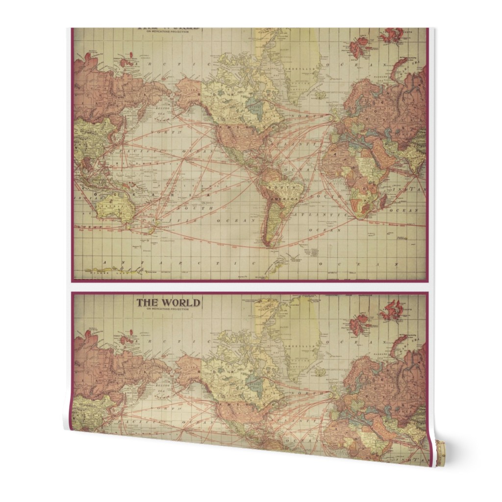 Vintage world map, XL (large yard)