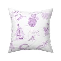 Lavender on White Toile de Jouy hand-drawn fairy tales