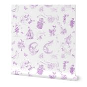 Lavender on White Toile de Jouy hand-drawn fairy tales