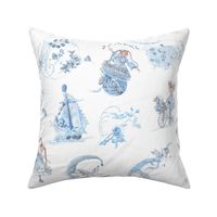 Four-Inch Figures on Blue on White Toile de Jouy Hand-drawn Fairy Tales