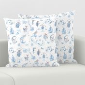 Miniature Blue on White Toile hand-drawn fairy tales