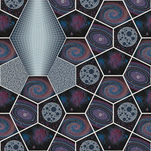 Cosmic Voyage Pentagon Cheater Quilt