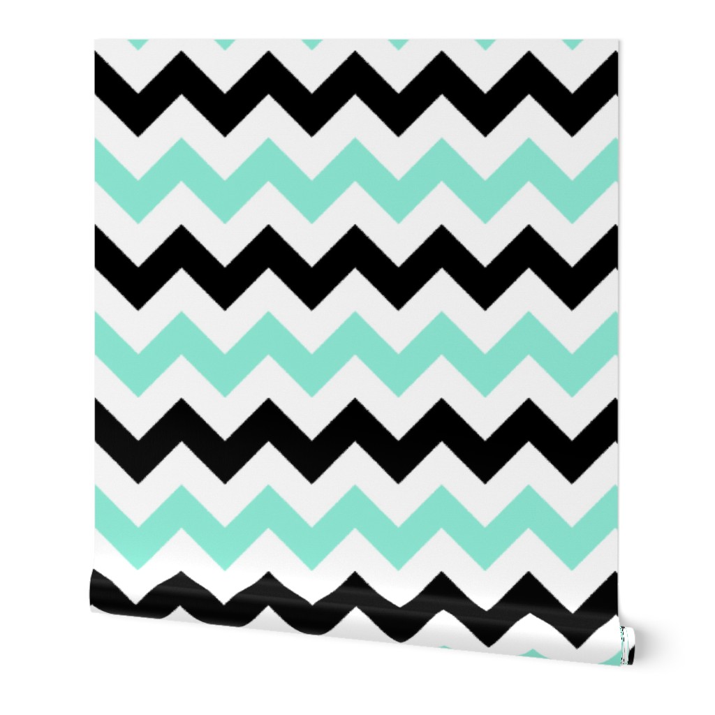 Mint and Black Chevron Stripes