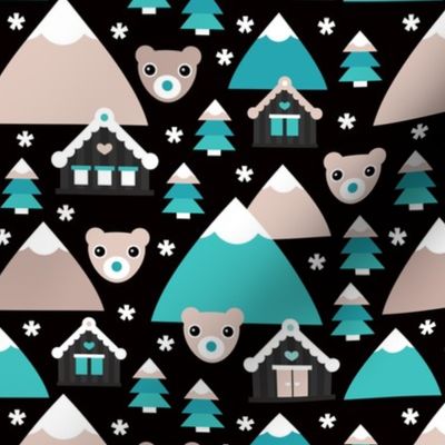 Blue christmas grizzly bear nordic village