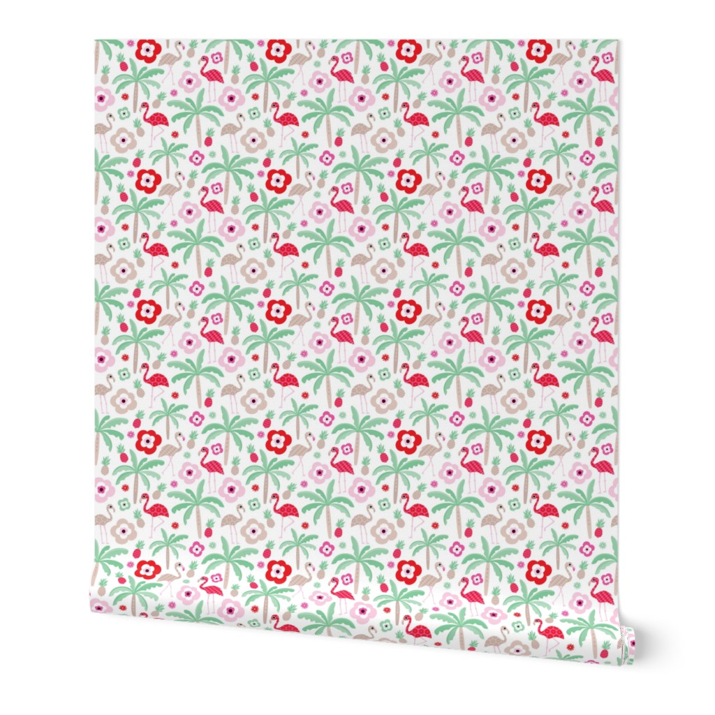 Hot summer flamingo pineapple palm tree pattern