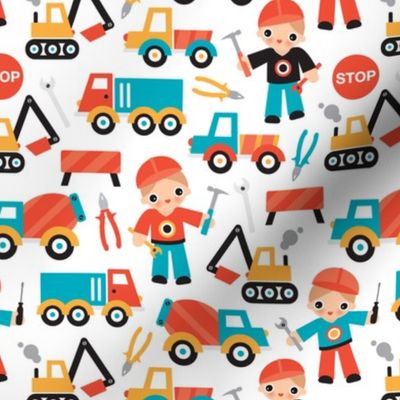 Under construction workers boys illustration fabric