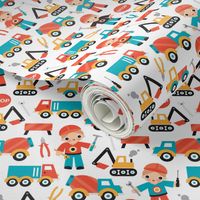 Under construction workers boys illustration fabric