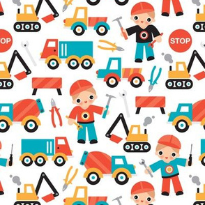 Under construction workers boys illustration fabric