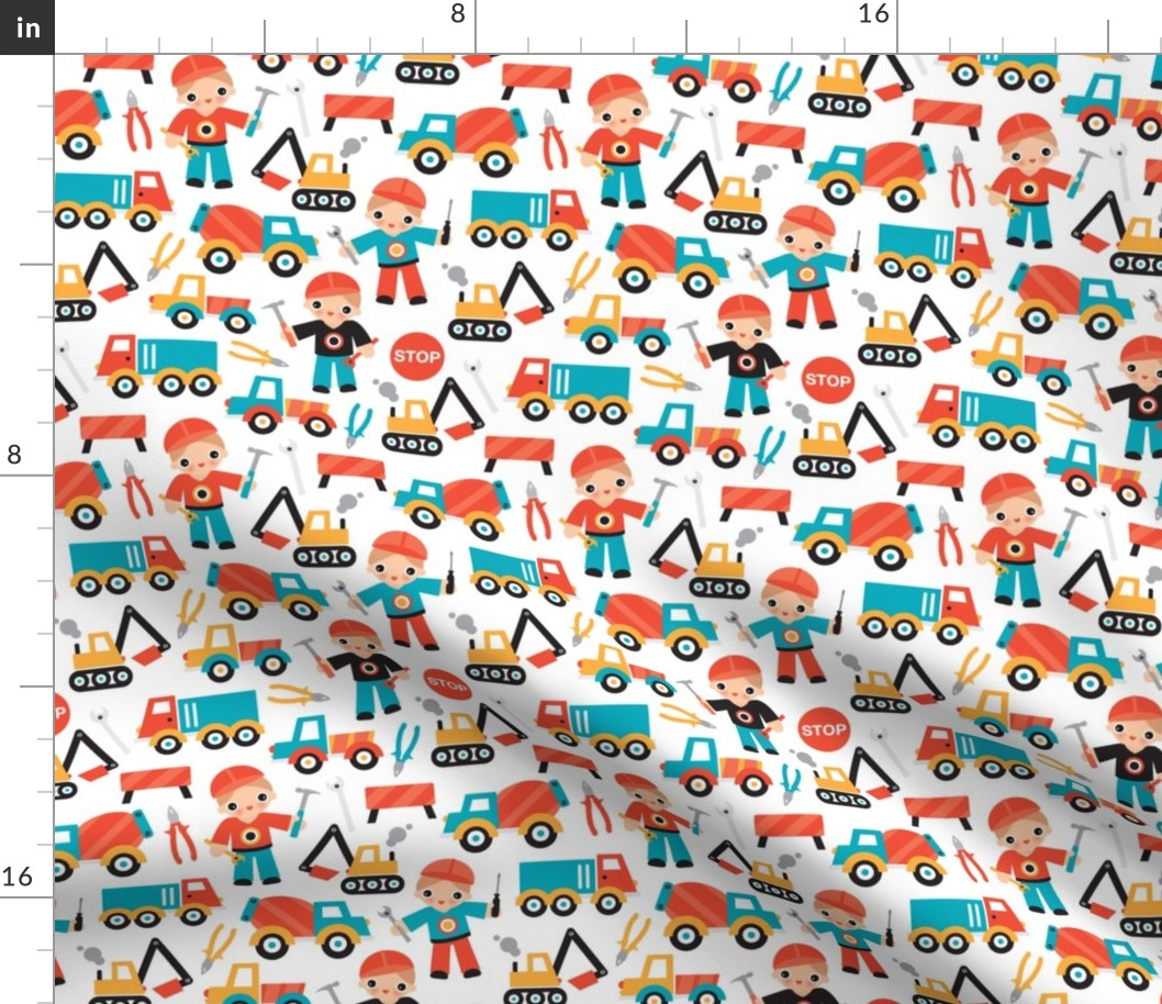 Under construction workers boys illustration fabric