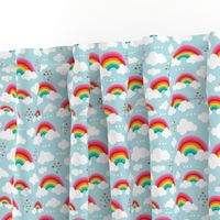 Cloudy blue sky rainbow dreams blue multi color