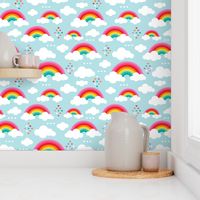 Cloudy blue sky rainbow dreams blue multi color