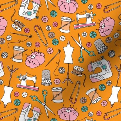 I love to sew handmade sewing machine stitch needle and DIY supply illustration pattern back to school theme