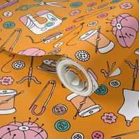 I love to sew handmade sewing machine stitch needle and DIY supply illustration pattern back to school theme