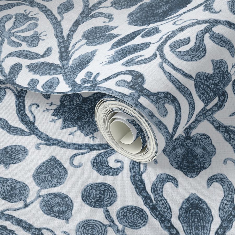 Provence Toile in Blue and White Wallpaper | Spoonflower