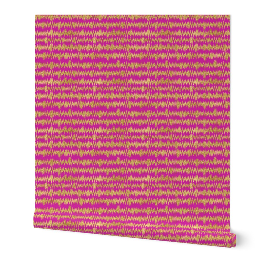 Small Gold Glitter ZigZag Stripes on Fuchsia/ Magenta