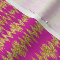 Small Gold Glitter ZigZag Stripes on Fuchsia/ Magenta