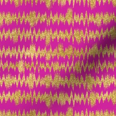 Small Gold Glitter ZigZag Stripes on Fuchsia/ Magenta