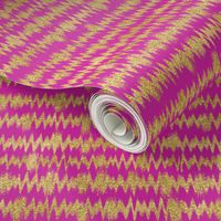 Small Gold Glitter ZigZag Stripes on Fuchsia/ Magenta