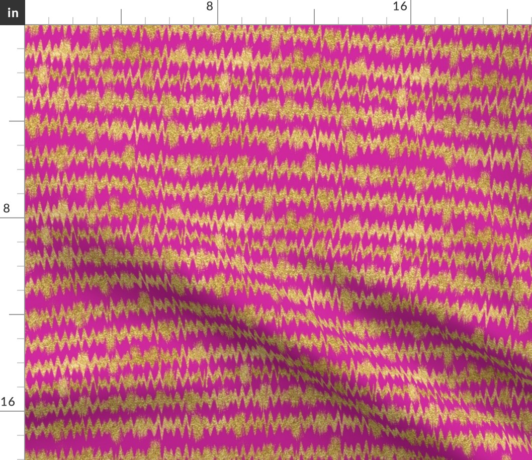 Small Gold Glitter ZigZag Stripes on Fuchsia/ Magenta