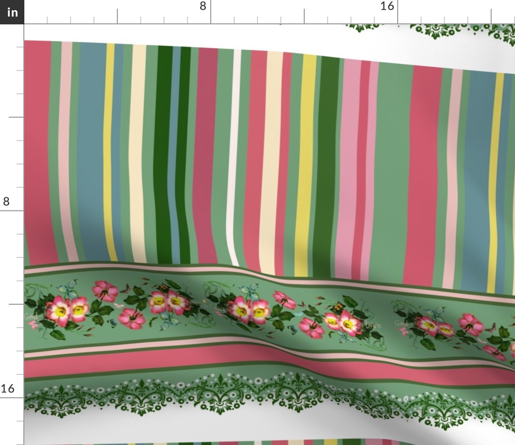 18" wild roses stripe border