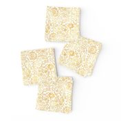 Indian Woodblock in Gold on White | Rustic gold floral, hand block printed pattern in yellow and white, botanical print, gold yellow block print design.