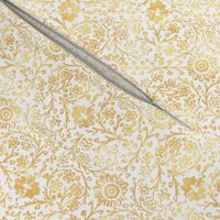 Indian Woodblock in Gold on White | Rustic gold floral, hand block printed pattern in yellow and white, botanical print, gold yellow block print design.