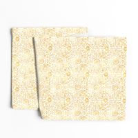 Indian Woodblock in Gold on White | Rustic gold floral, hand block printed pattern in yellow and white, botanical print, gold yellow block print design.