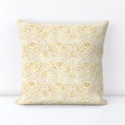 Indian Woodblock in Gold on White | Rustic gold floral, hand block printed pattern in yellow and white, botanical print, gold yellow block print design.