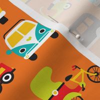 Fun boys cars fire truck and retro traffic illustration print