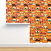 Fun boys cars fire truck and retro traffic illustration print