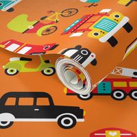 Fun boys cars fire truck and retro traffic illustration print