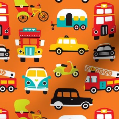 Fun boys cars fire truck and retro traffic illustration print